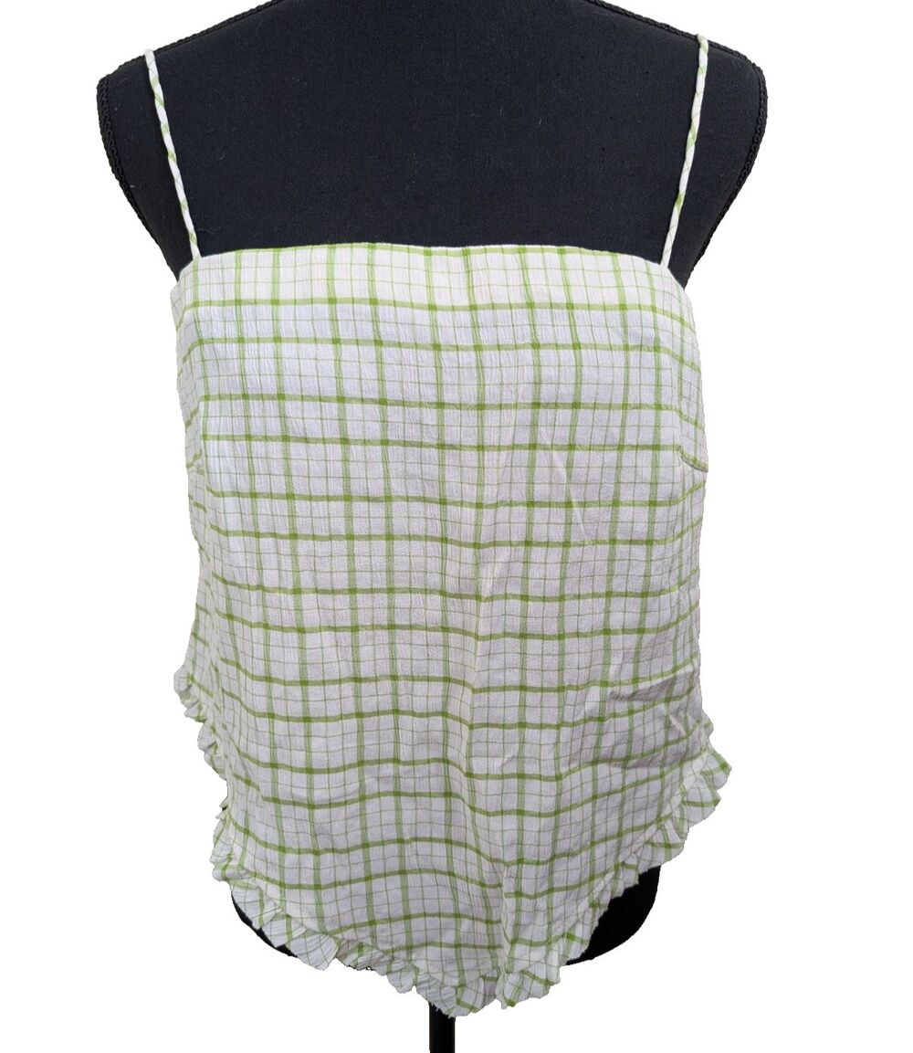 Line And Dot Tank Top Square Neck Spaghetti Straps Tie Back Small